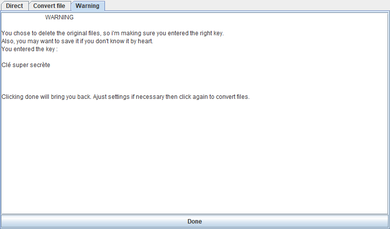 Avertissement lors du choix de la suppression des fichiers originaux.